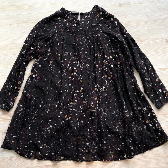New Club Monaco Long Sleeve Twist Front Swing Dress | Burnout Black Floral‎ 6 - Picture 10 of 12